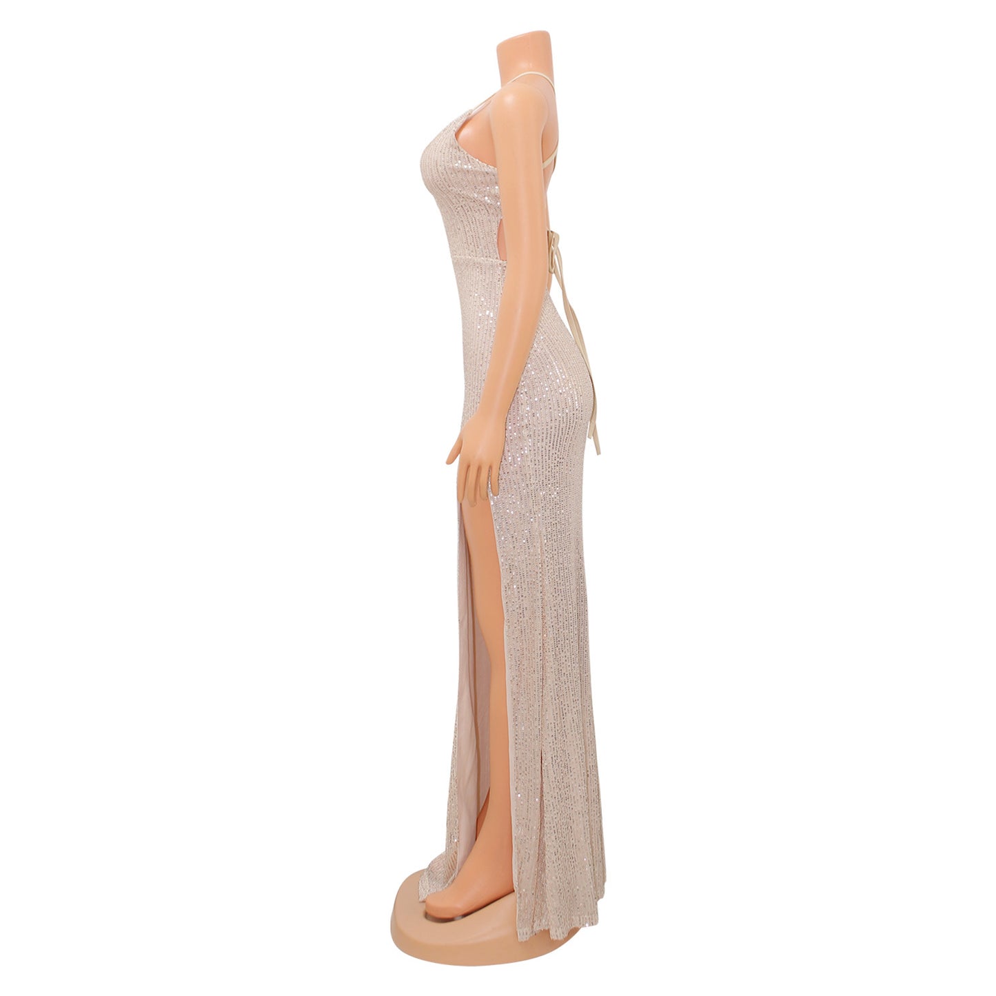 LADIES LACE UP LONG DRESS WITH SLIT                              (SIZE  S - 2XL)
