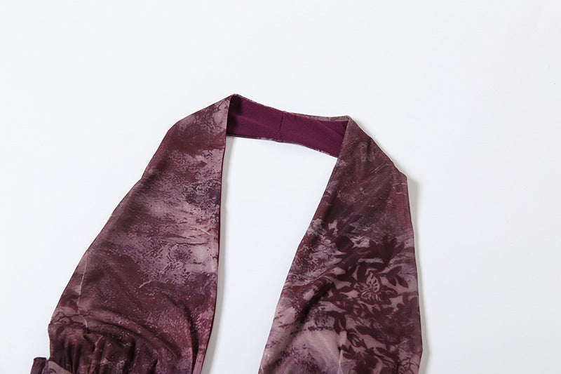 LADIES HALTERNECK MINI DRESS                  COFFEE FLORAL / BROWN                      (SIZE  S - L)
