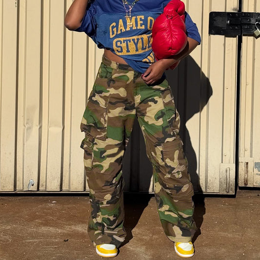 LADIES CAMO CARGO PANTS                         GREEN CAMO                          (SIZE  S - 2XL)