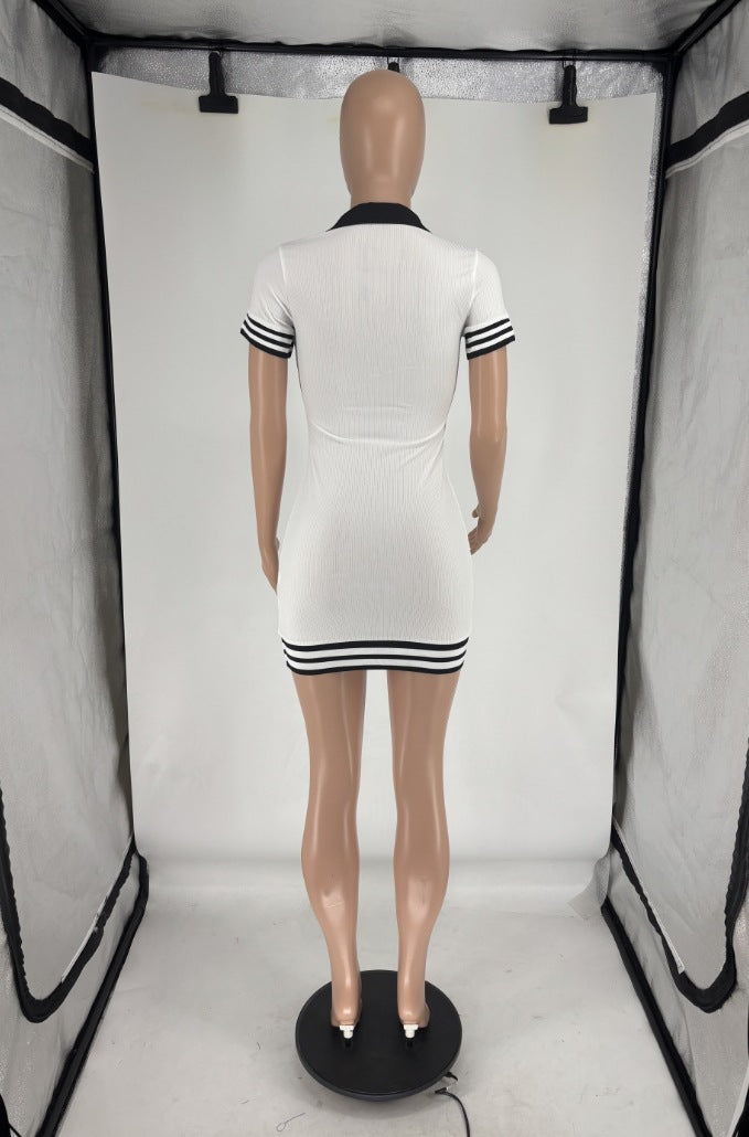 LADIES SHORT SLEEVE MINI DRESS                    WHITE                     (SIZE  S - 2XL)