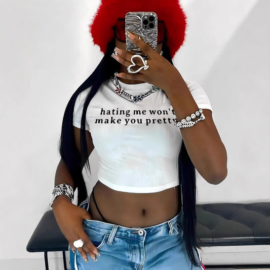 LADIES SHORT SLEEVE CROPPED T-SHIRT                      WHITE                       (SIZE  XS - XL)