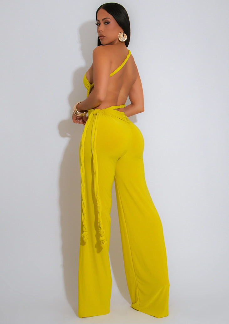 LADIES STRAPLESS JUMPSUIT                   YELLOW / BLACK                      (SIZE  S - 2XL)