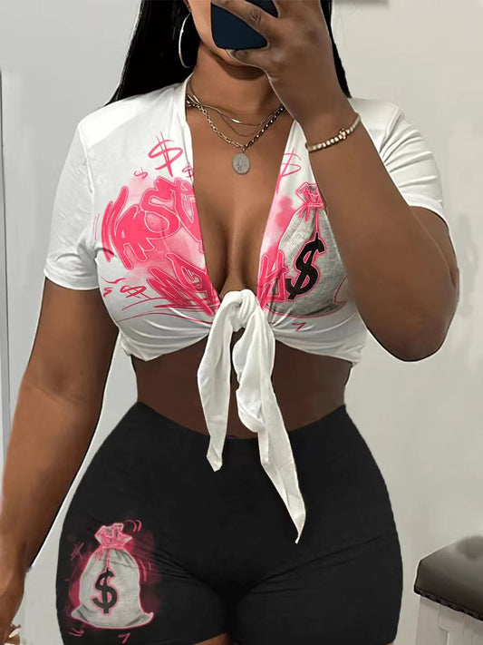 LADIES TWO PIECE SHORTS SET                      WHITE                           (SIZE  XS - XL)