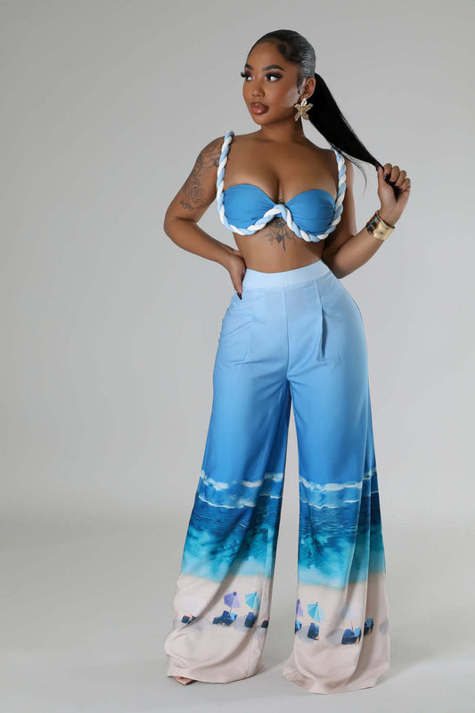 LADIES TWO PIECE NIGHTCLUB PANTS SET                    BLUE                      (SIZE  S - 2XL)