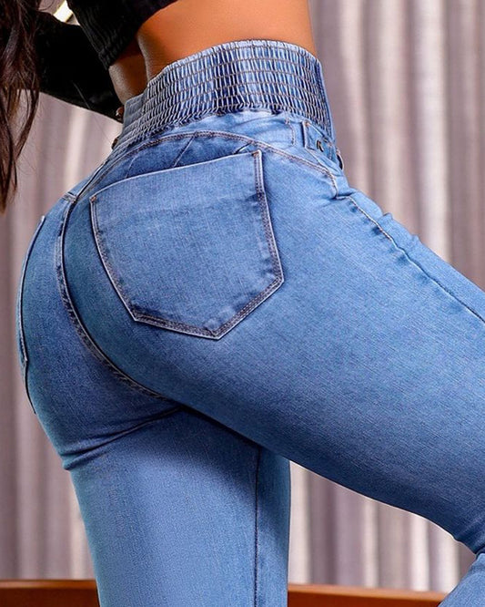 LADIES STRETCHY DENIM PANTS                   DARK BLUE / LIGHT BLUE / BLACK                  (SIZE  S - 2XL)