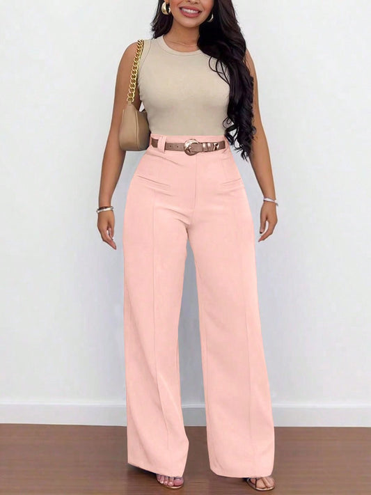 LADIES HIGH WAIST PANTS                      PINK / COFFEE BROWN / DARK BLUE                        (SIZE  S - XL)