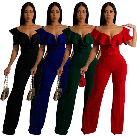 LADIES JUMPSUIT                     BLACK / RED / GREEN / BLUE                          (SIZE  S - 2XL)