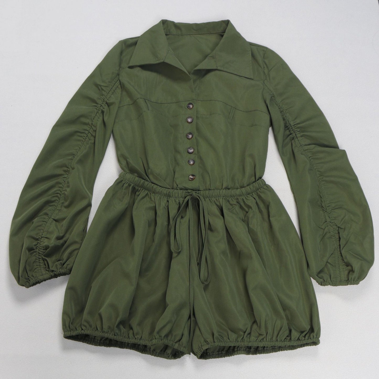 LADIES LONG SLEEVE PLAYSUIT / ROMPER                       OLIVE GRAY / YELLOW-GREEN / ARMY GREEN / LIGHT GRAY                    (SIZE  S - 3XL)