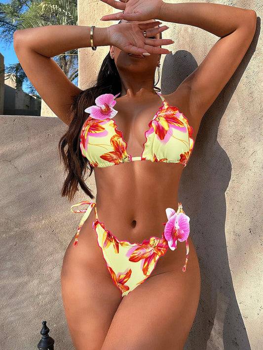 LADIES TWO PIECE BIKINI SWIMWEAR                            YELLOW                              (SIZE  S - L)