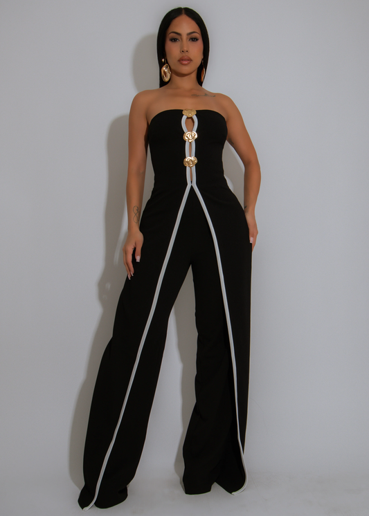 LADIES SLEEVELESS WIDE LEG PANTS JUMPSUIT                             BLACK                              (SIZE  S - 2XL)