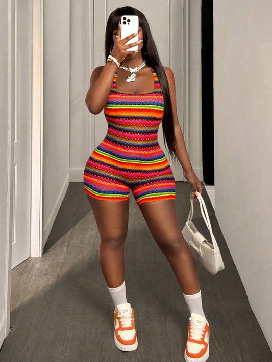 LADIES SLEEVELESS PLAYSUIT / ROMPER                            RAINBOW MULTICOLOUR                          (SIZE  S - L)
