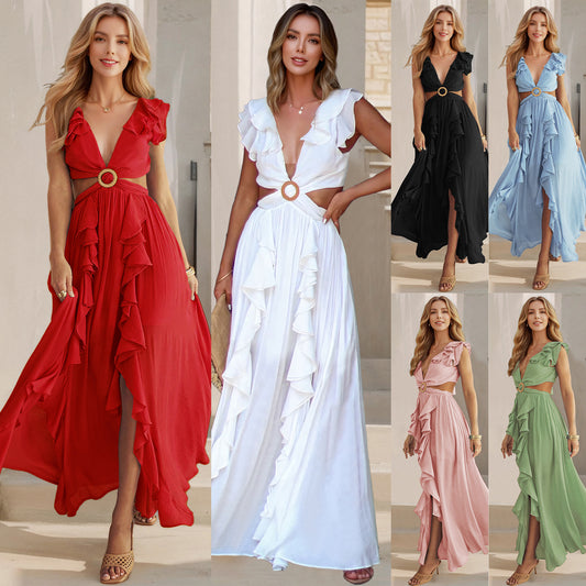 LADIES SLEEVELESS LONG DRESS                          RED / BLACK / WHITE / GREEN / BLUE / PINK                        (SIZE  S - XL)