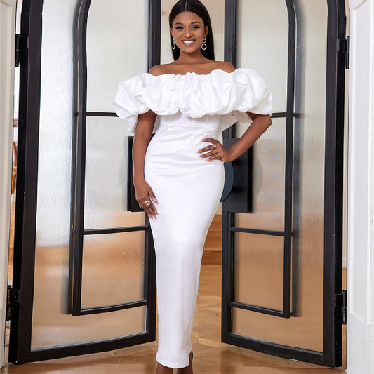 LADIES PLUS SIZE  OFF THE SHOULDER PARTY DRESS                         WHITE / YELLOW / BLACK / RED / PINK / GREEN                          (SIZE  S - 4XL)