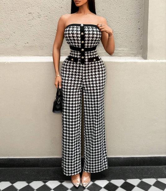 LADIES STRAPLESS JUMPSUIT                          BLACK & WHITE                           (SIZE  S - XL)