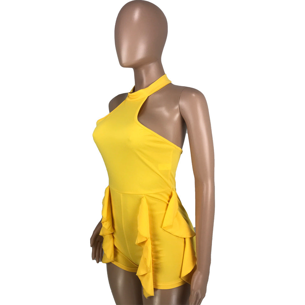 LADIES SLEEVELESS PLAYSUIT / ROMPER                          BLACK / RED / DARK YELLOW / WHITE                    (SIZE  S - XL)