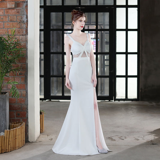 LADIES SLEEVELESS EVENING DRESS WITH SLIT                             WHITE / BLACK / WINE RED                          (SIZE  S - 2XL)