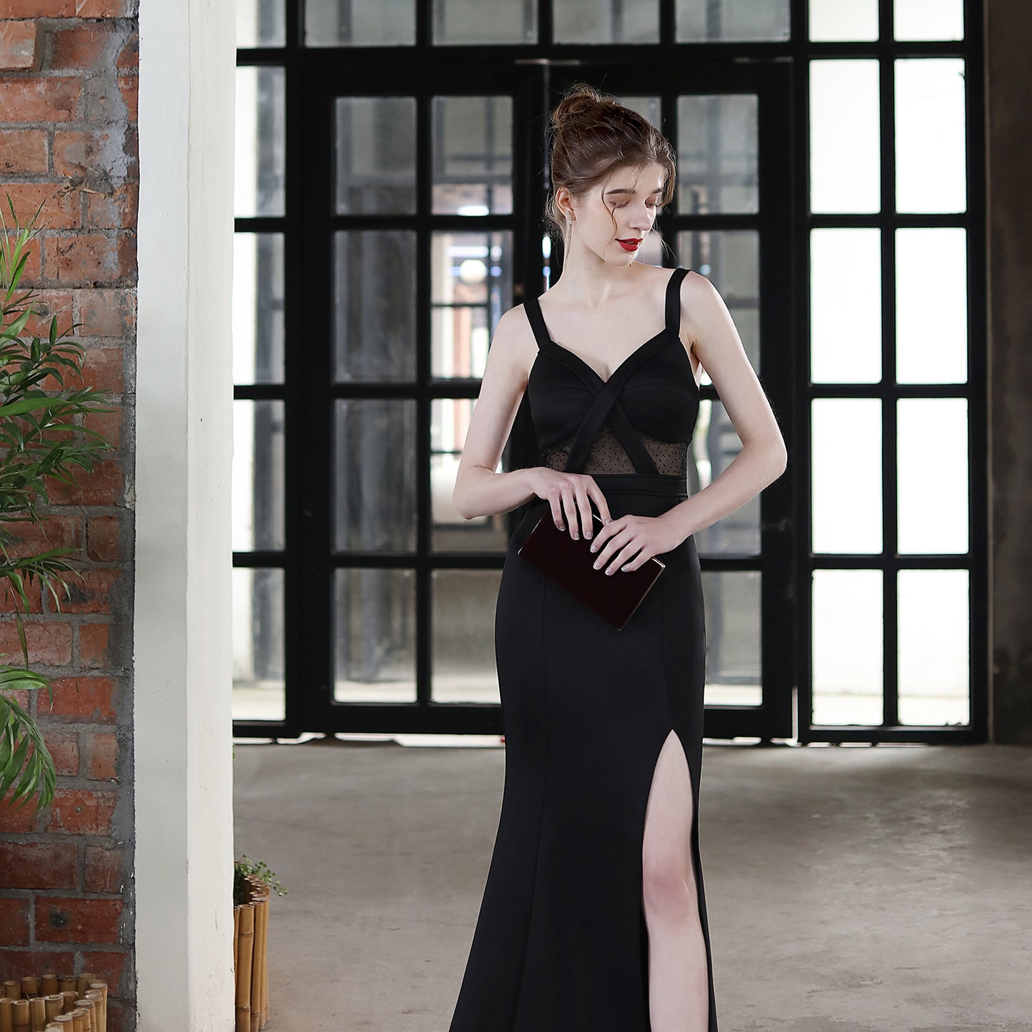 LADIES SLEEVELESS EVENING DRESS WITH SLIT                             WHITE / BLACK / WINE RED                          (SIZE  S - 2XL)