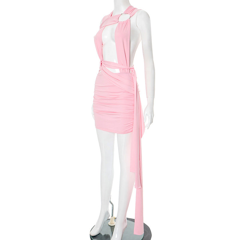 LADIES LACE UP BODYCON DRESS                        PINK / WHITE / RED                            (SIZE  S - L)
