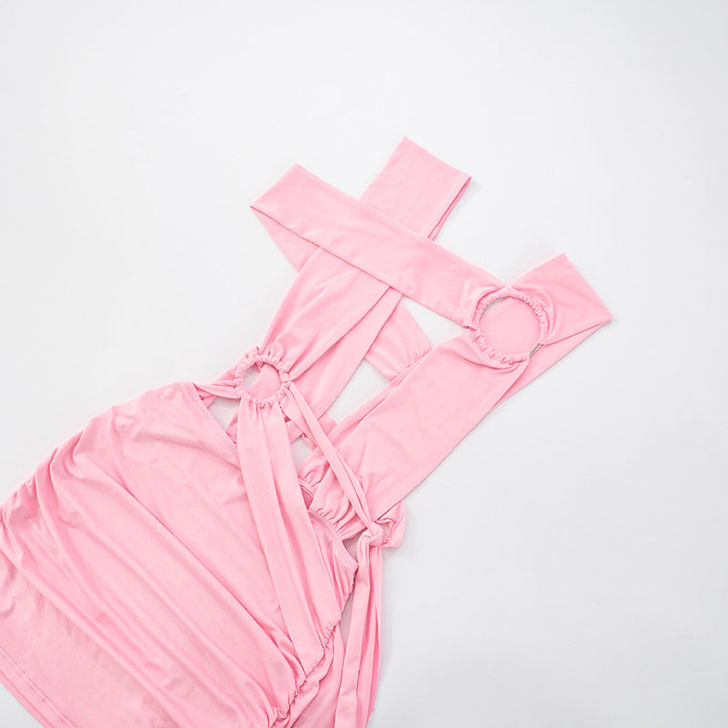 LADIES LACE UP BODYCON DRESS                        PINK / WHITE / RED                            (SIZE  S - L)