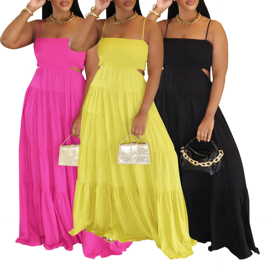 LADIES SLEEVELESS DRESS                    BLACK / YELLOW / PINK                   (SIZE  S - 2XL)