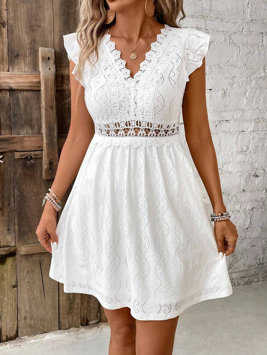 LADIES SHORT SLEEVE STRETCHY MINI DRESS                        WHITE                       (SIZE  S - XL)
