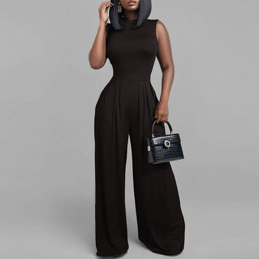 LADIES SLEEVELESS WIDE LEG JUMPSUIT                               BLACK                                  (SIZE  S - 3XL)