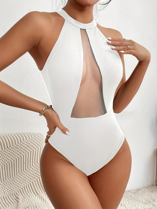 LADIES SLEEVELESS STRETCHY BODYSUIT LINGERIE                           WHITE                 (SIZE XS - L)
