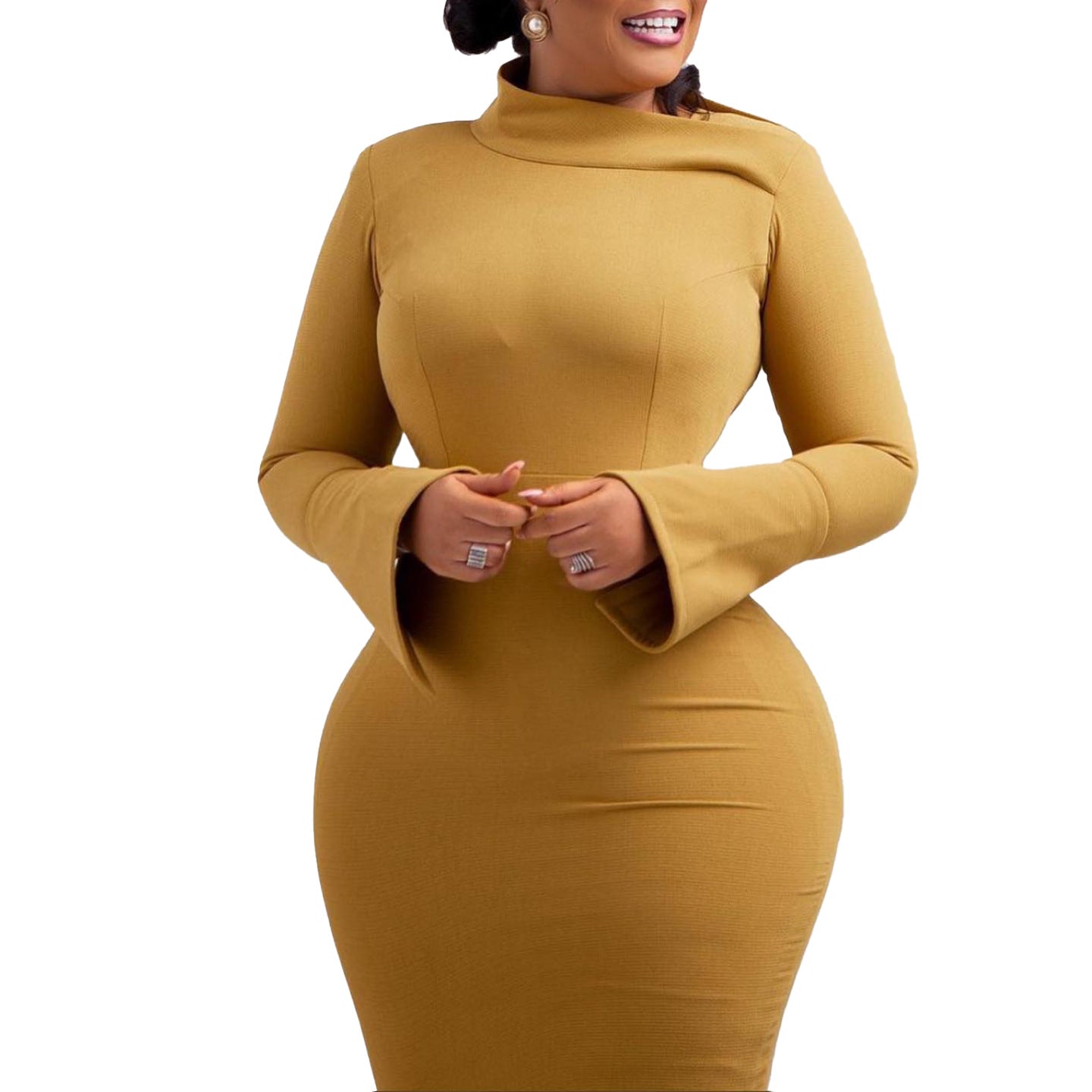 LADIES PLUS SIZE LONG SLEEVE DRESS                             MUSTARD YELLOW / GREEN / RED                              (SIZE  S - 3XL)
