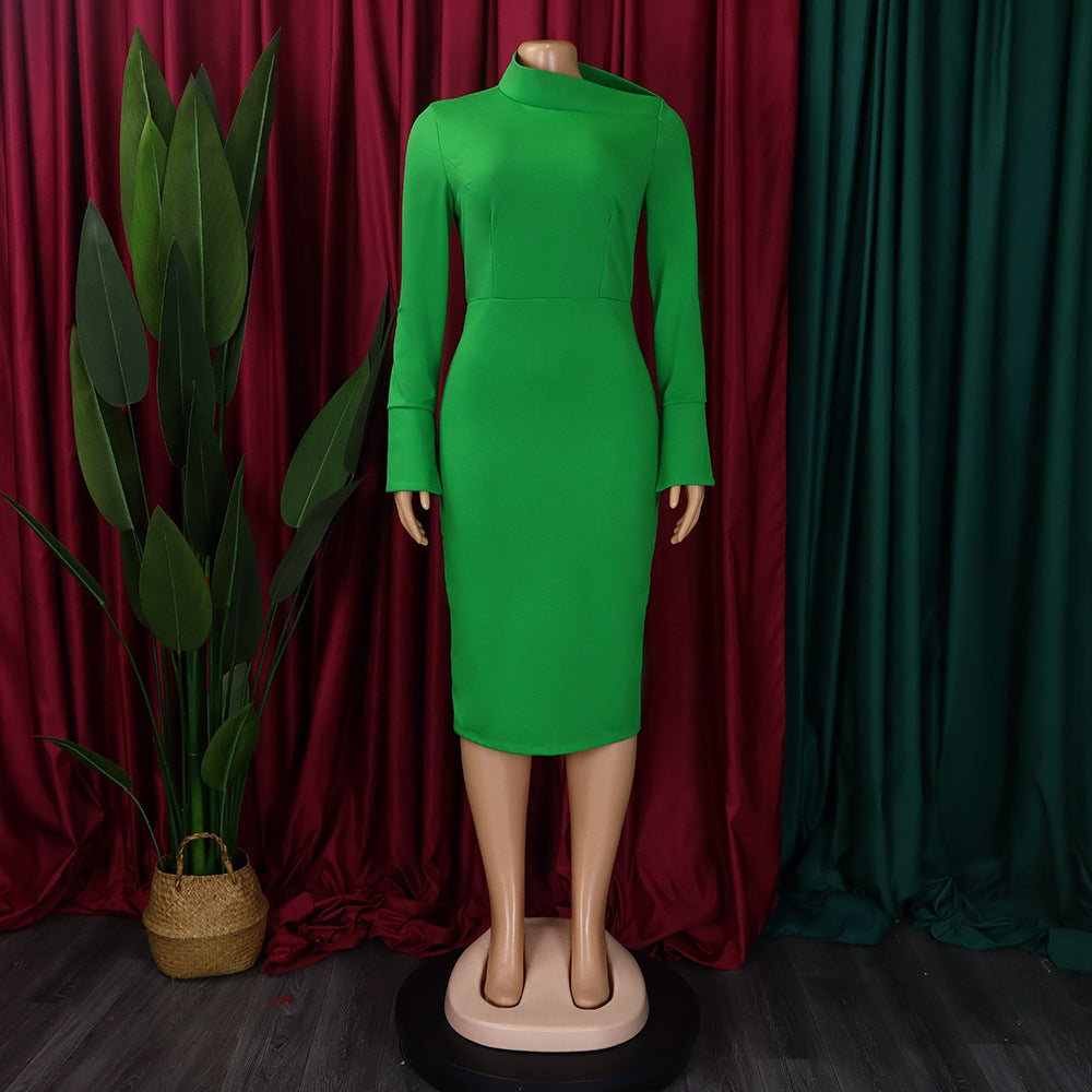 LADIES PLUS SIZE LONG SLEEVE DRESS                             MUSTARD YELLOW / GREEN / RED                              (SIZE  S - 3XL)