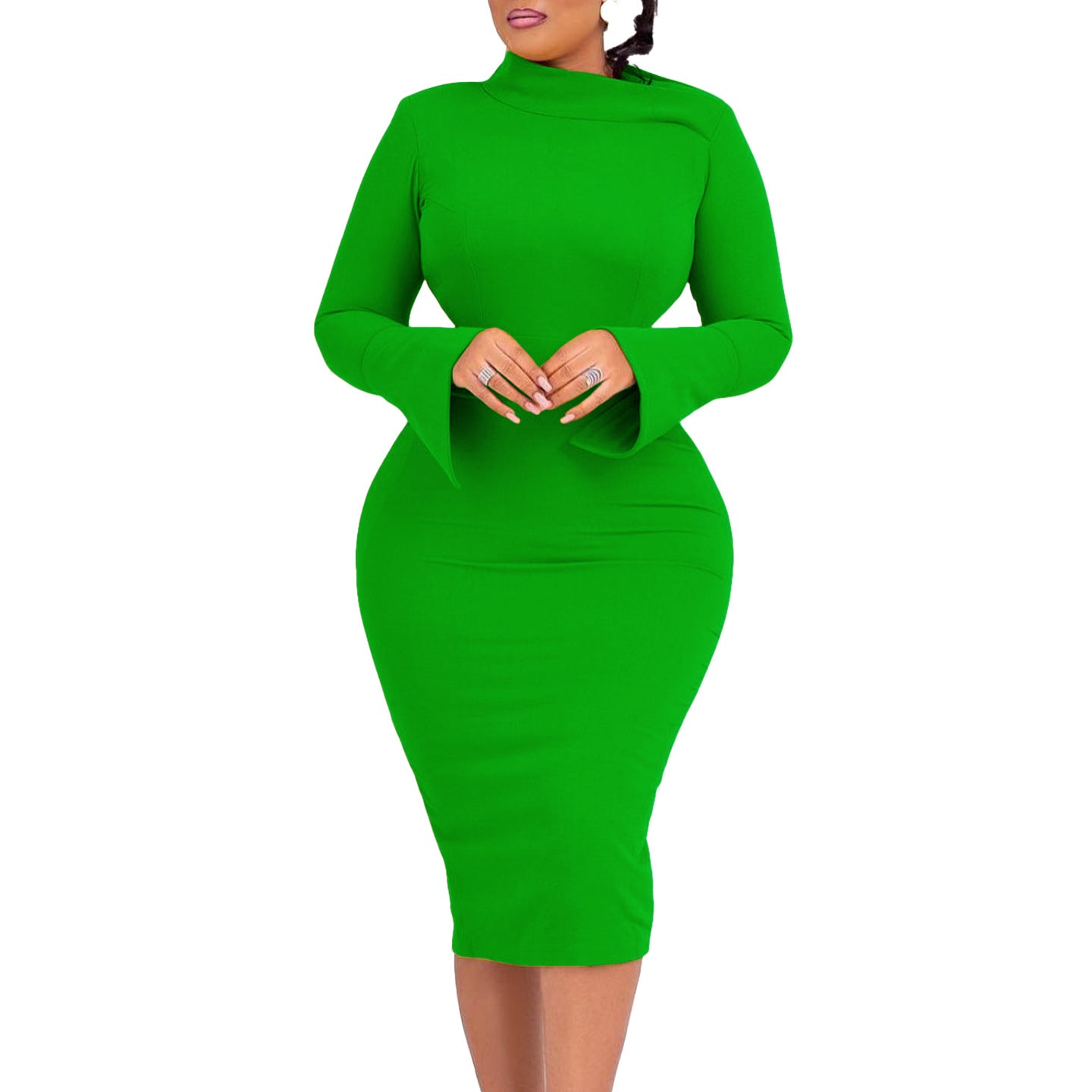 LADIES PLUS SIZE LONG SLEEVE DRESS                             MUSTARD YELLOW / GREEN / RED                              (SIZE  S - 3XL)