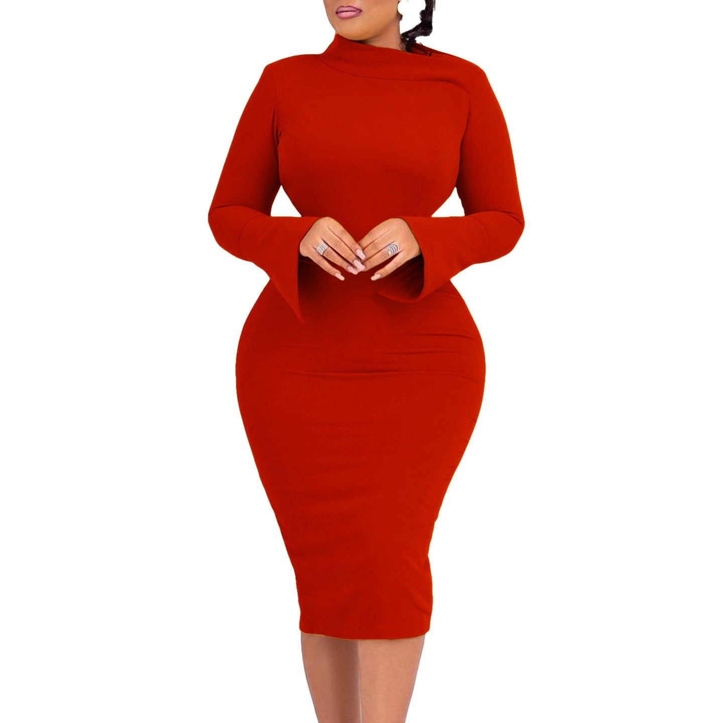 LADIES PLUS SIZE LONG SLEEVE DRESS                             MUSTARD YELLOW / GREEN / RED                              (SIZE  S - 3XL)