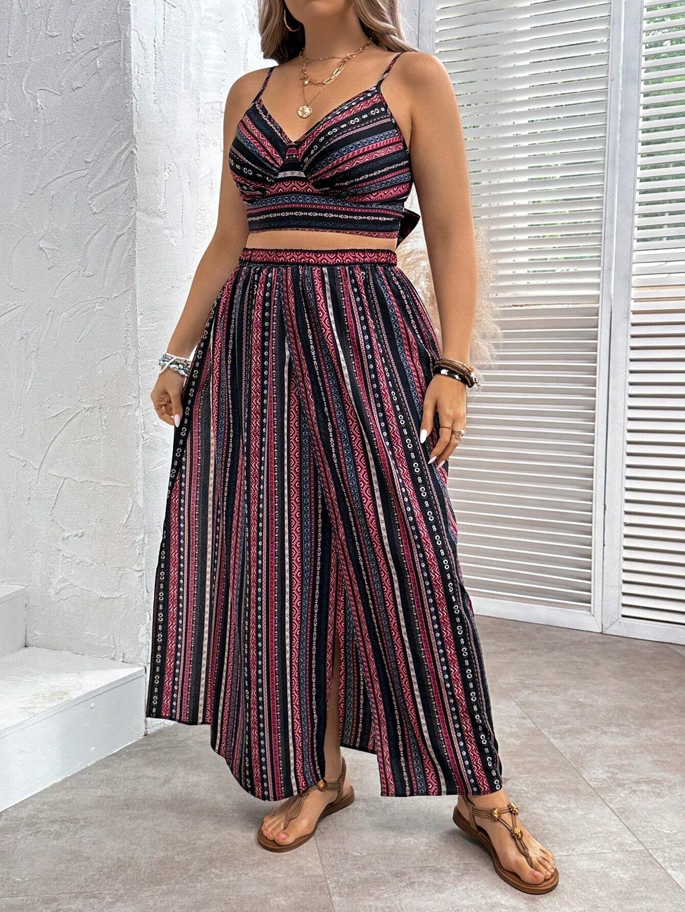 LADIES PLUS SIZE BOHEMIAN TOP & LONG SKIRT SET                              WINE RED / BLACK                         (SIZE  XL - 4XL)