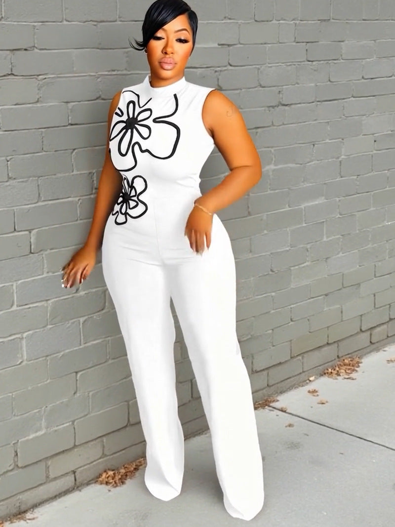 LADIES SLEEVELESS JUMPSUIT                              WHITE / BLACK / PINK / DARK GREEN                           (SIZE  M - 2XL)