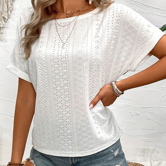 LADIES SHORT SLEEVE TOP                            WHITE / APRICOT-BEIGE / KHAKI BROWN / GREEN OLIVE                               (SIZE  S - XL)