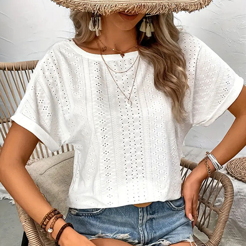 LADIES SHORT SLEEVE TOP                            WHITE / APRICOT-BEIGE / KHAKI BROWN / GREEN OLIVE                               (SIZE  S - XL)