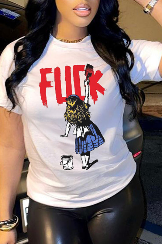 PLUS SIZE LADIES SHORT SLEEVE T-SHIRT                             BLACK / WHITE                                   (SIZE  M - 4XL)