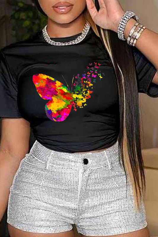 LADIES PLUS SIZE SHORT SLEEVE T-SHIRT                               BLACK  /  WHITE                            (SIZE  M - 4XL)