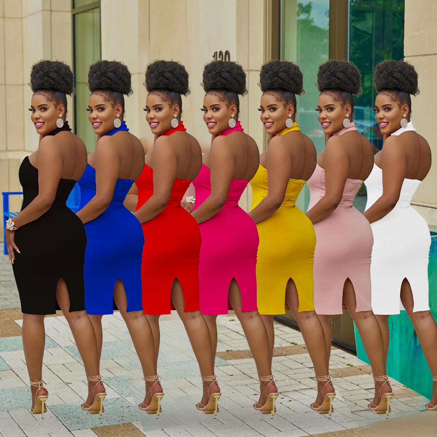 LADIES HALTERNECK PARTY DRESS                                    7 DIFFERENT COLOURS                                     (SIZE  S - 2XL)