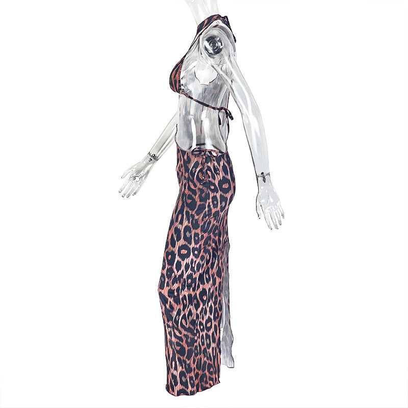 LADIES TWO PIECE BEACHWEAR TOP & SKIRT SET                                LEOPARD PRINT                          (SIZE  S - L)