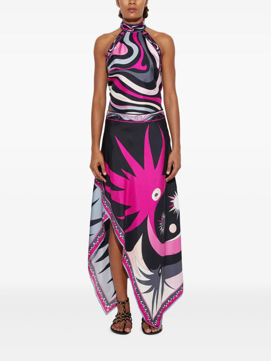 LADIES TWO PIECE SLEEVELESS TOP & SKIRT SET                             BLACK-PINK                             (SIZE  S - XL)