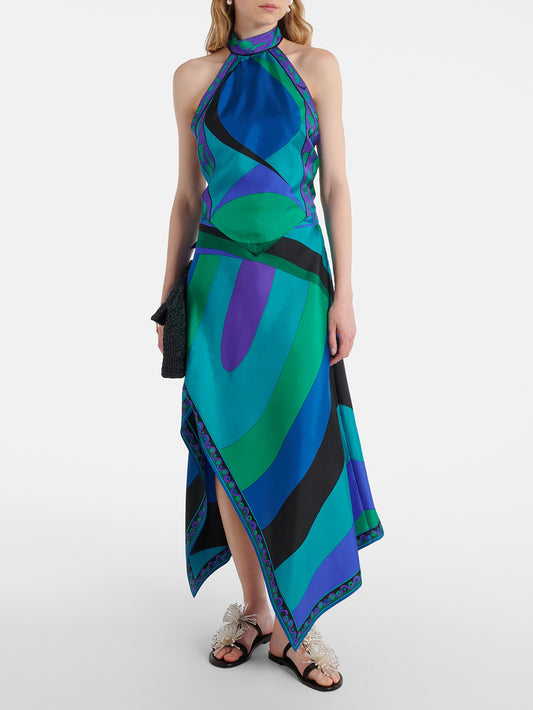 LADIES TWO PIECE SLEEVELESS TOP & SKIRT SET                              BLUE-GREEN                             (SIZE  S - XL)