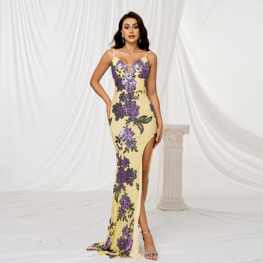 LADIES LONG BODYCON EVENING / PARTY DRESS                             LIGHT YELLOW                          (SIZE  S - XL)