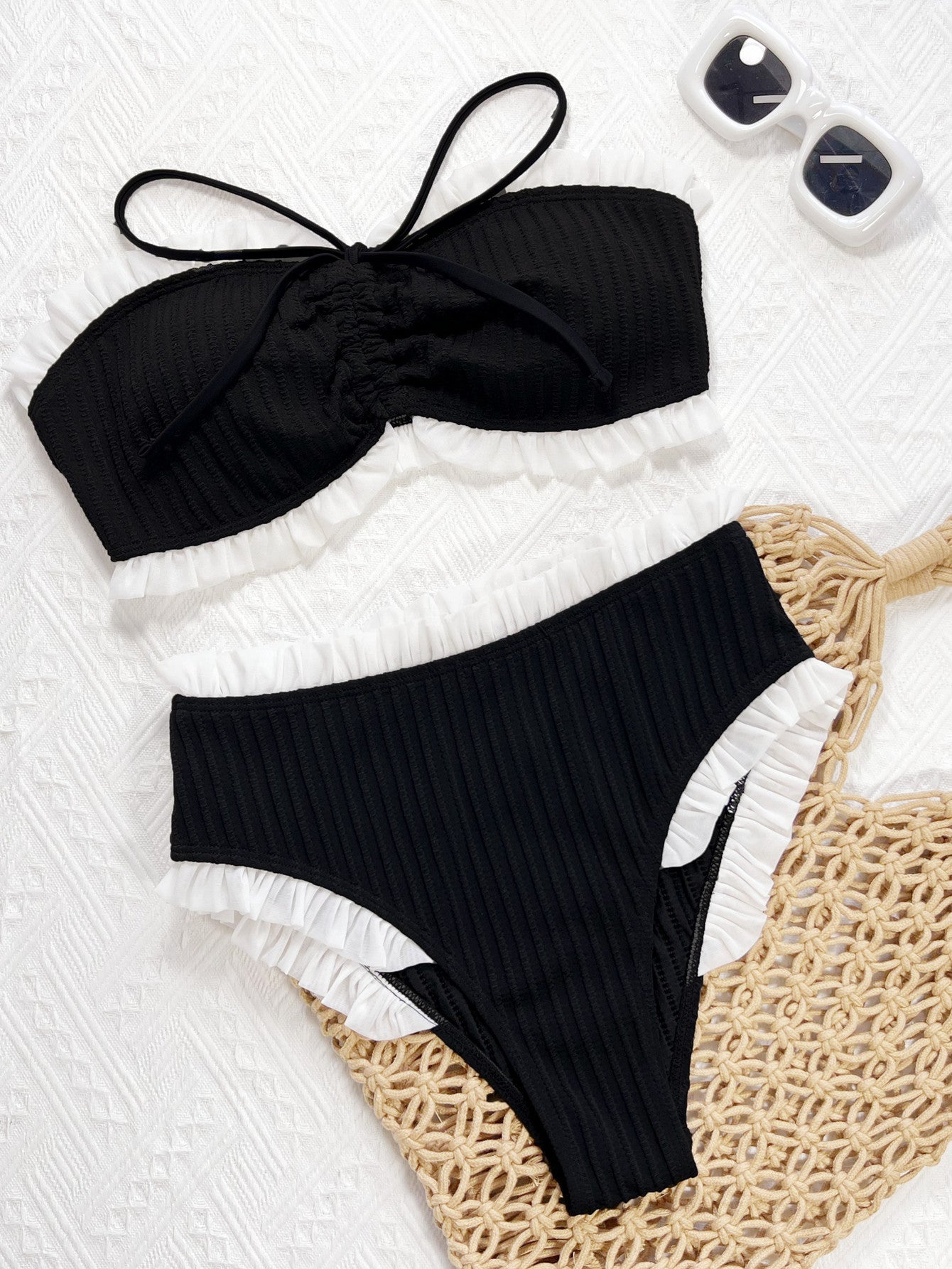 LADIES TWO PIECE STRAPLESS BIKINI SWIMWEAR                               BLACK                                   (SIZE  S - L)