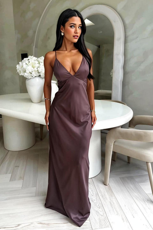 LADIES LONG DRESS                           DARK BROWN / BLUE                            (SIZE  XS - 2XL)