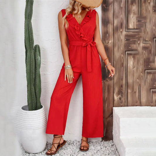 LADIES CASUAL SLEEVELESS JUMPSUIT                            RED                                (SIZE  S - XL)