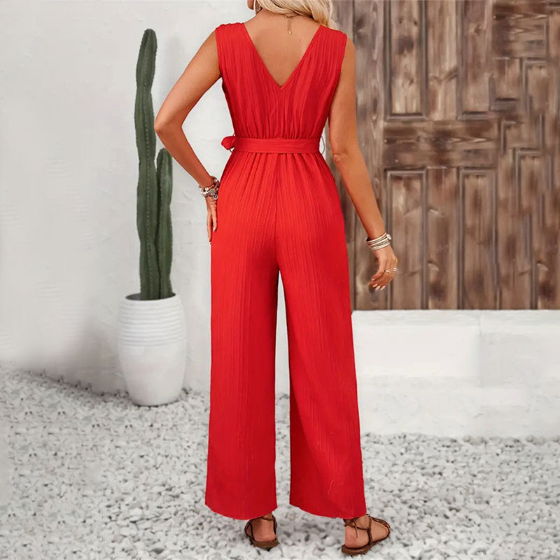 LADIES CASUAL SLEEVELESS JUMPSUIT                            RED                                (SIZE  S - XL)