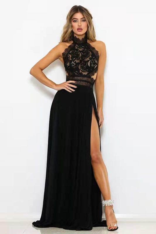 LADIES LONG BACKLESS EVENING DRESS                           BLACK                              (SIZE  XS - XL)