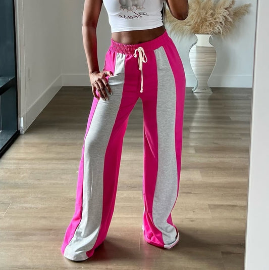 LADIES CASUAL TROUSERS / PANTS                                            BLACK-WHITE / PINK-WHITE                                       (SIZE  S - 2XL)