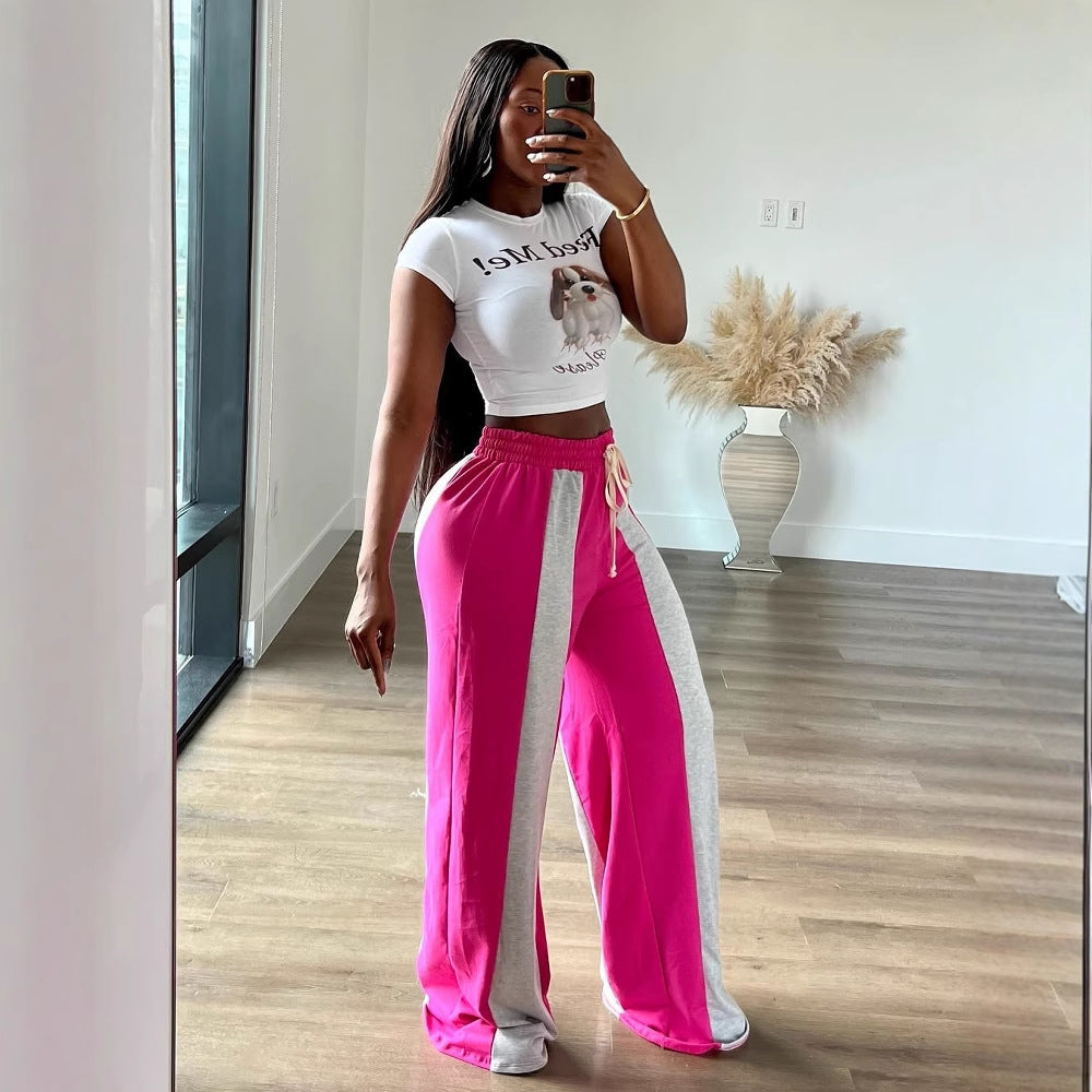 LADIES CASUAL TROUSERS / PANTS                                            BLACK-WHITE / PINK-WHITE                                       (SIZE  S - 2XL)