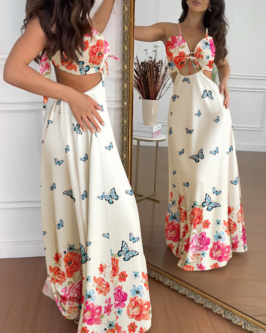 LADIES LONG SUMMER DRESS                                       APRICOT-RED / APRICOT-BEIGE                                  (SIZE  S - XL)